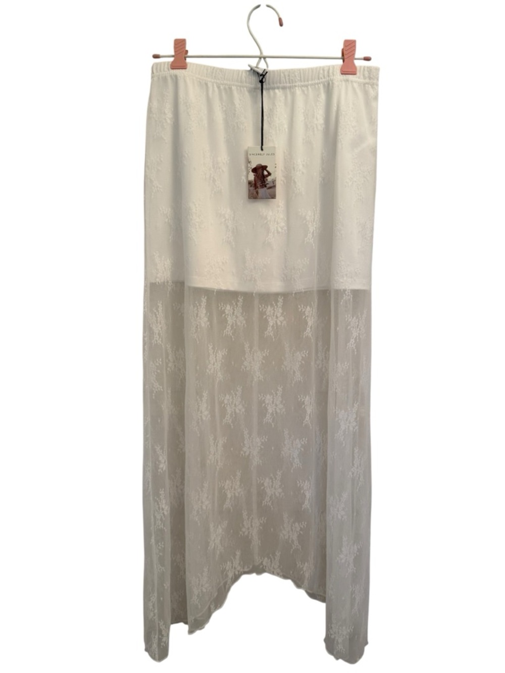 NWT Sincerely Jules White Floral Asymmetrical Lace Overlay Midi Skirt Medium